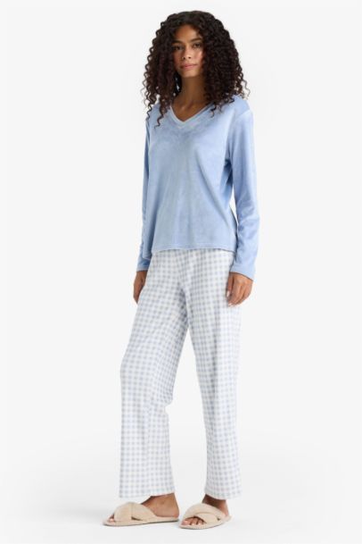 Regular Fit Velour Top Bottoms 2 Piece Pyjama Set