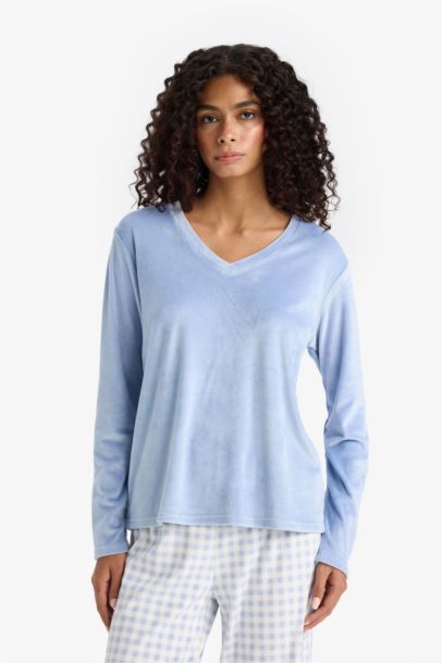 Regular Fit Velour Top Bottoms 2 Piece Pyjama Set