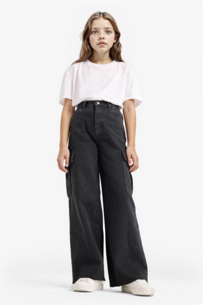 Wide Leg Kargo Geniş Paça Jean Pantolon Kız Çocuk