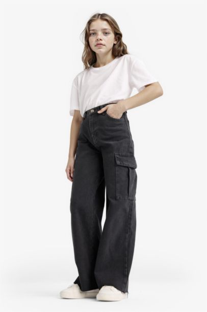 Wide Leg Kargo Geniş Paça Jean Pantolon Kız Çocuk