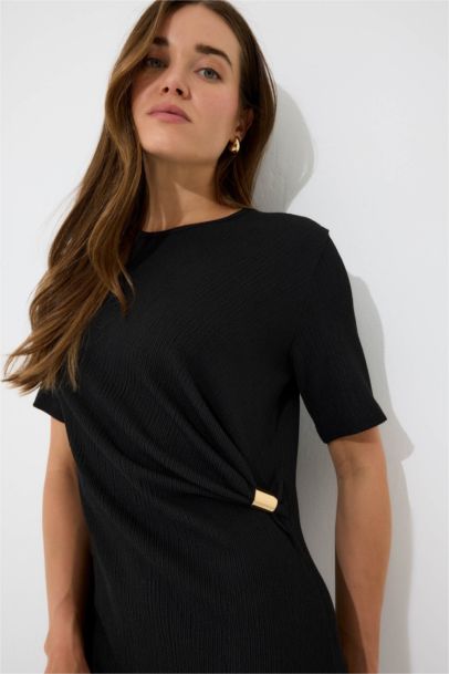 Regular Fit Crew Neck Basic Crepe Midi Dress