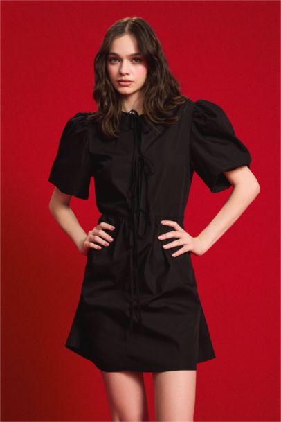 Crew Neck Poplin Mini Dress