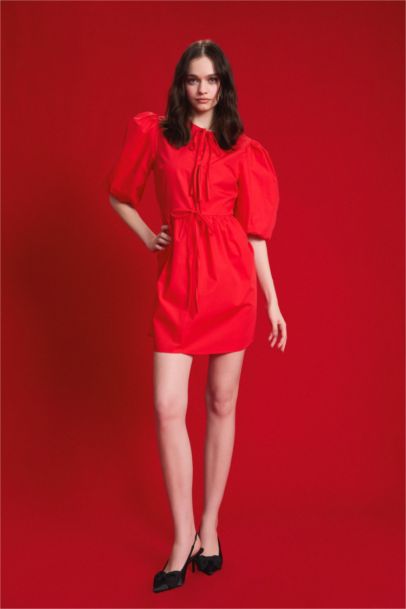 Crew Neck Poplin Mini Dress