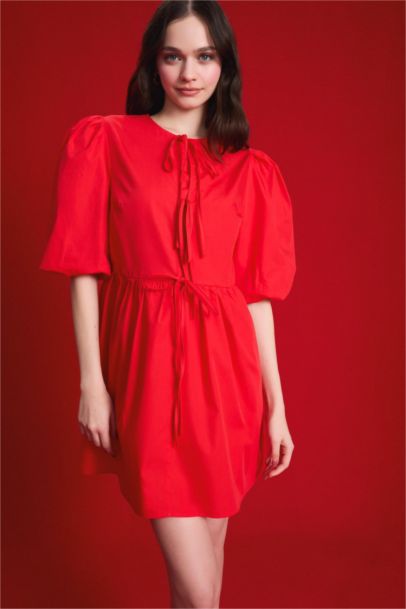 Crew Neck Poplin Mini Dress