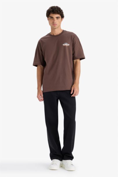 %100 Pamuk Naruto Boxy Fit Rahat Kesim Bisiklet Yaka Sırt Baskılı Kısa Kollu Tişört