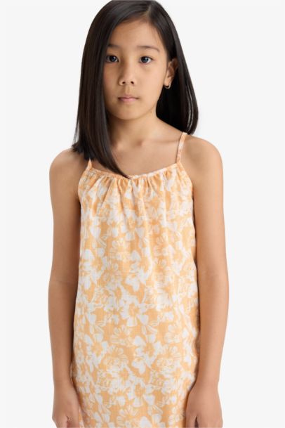 Desenli Viskon Askılı Yazlık Elbise Kız Çocuk