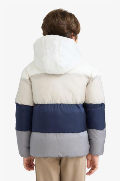 Su İtici Kapüşonlu Polar Astarlı Fermuarlı Şişme Mont Erkek Çocuk