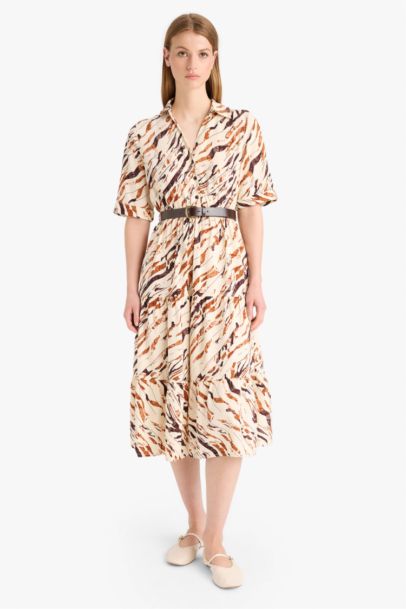 Robe Chemise mi-longue imprimée à demi-manches
