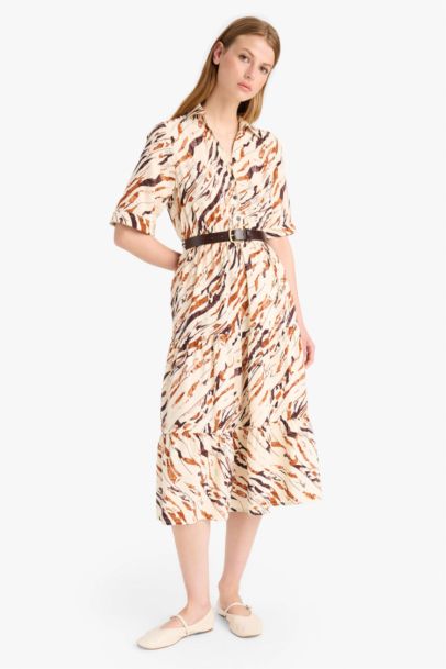 Robe Chemise mi-longue imprimée à demi-manches
