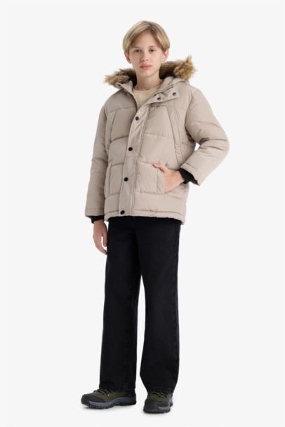 قمصلة نفخ ولادي بغطاء للرأس بياخة فرو صناعي مبطن بالصوف