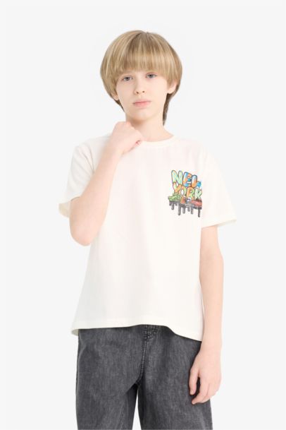 T-shirt imprimé au dos à col rond et manches courtes pour garçon