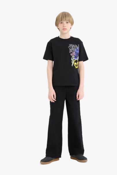 تيشيرت أولاد نص كم مطبوع قصة عادية برقبة مستديرة