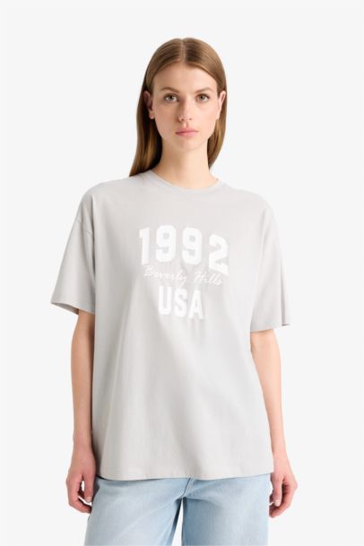 Oversize Fit Crew Neck Printed Cotton T-Shirt