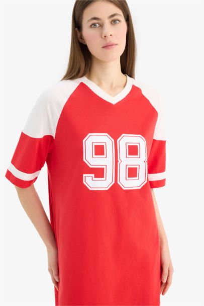 Fall in Love Printed V Neck Short Sleeve Nightgown