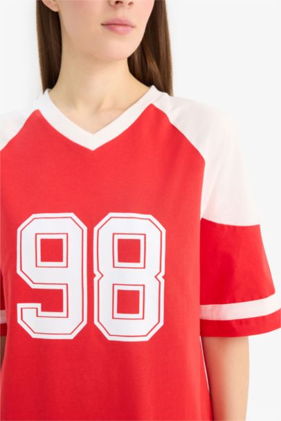 Fall in Love Printed V Neck Short Sleeve Nightgown