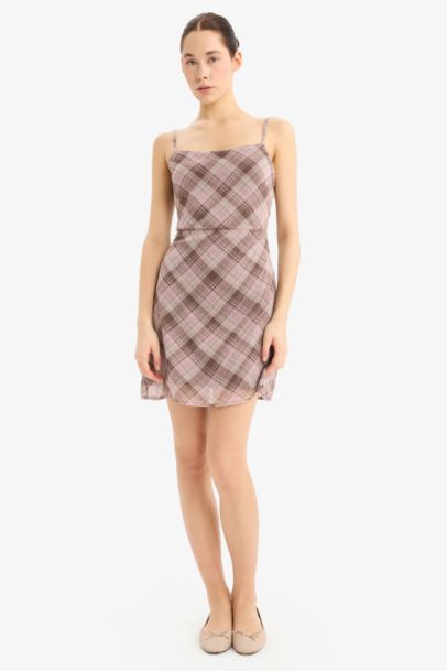 Mini Robe à bretelles en chiffon à carreaux