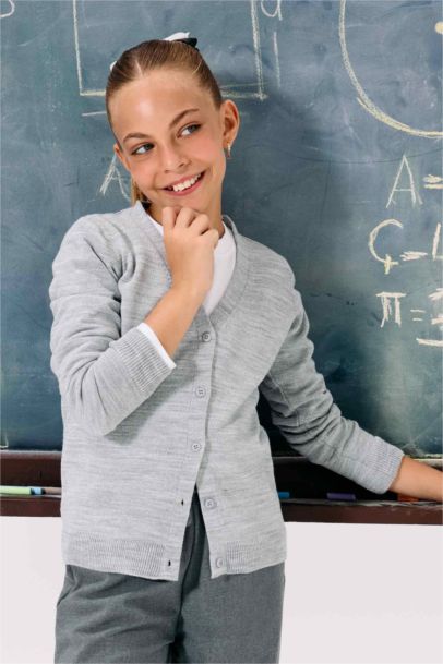 Girl Standard Fit Buttons V-Neck Cardigan