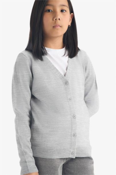 Girl Standard Fit Buttons V-Neck Cardigan
