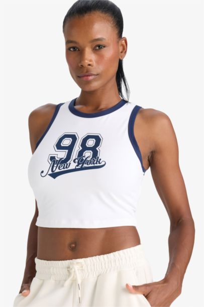 DeFactoFit Slogan Printed Sports Crop Top