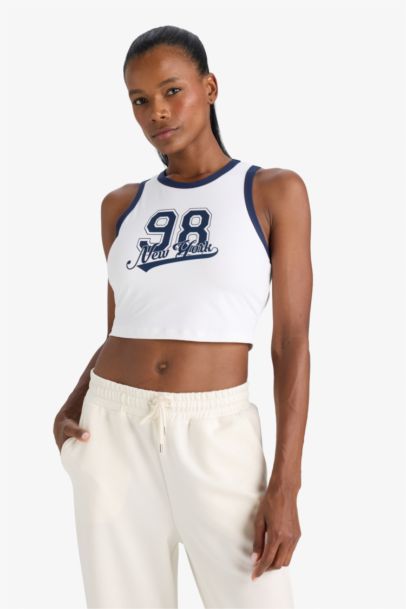 DeFactoFit Slogan Printed Sports Crop Top