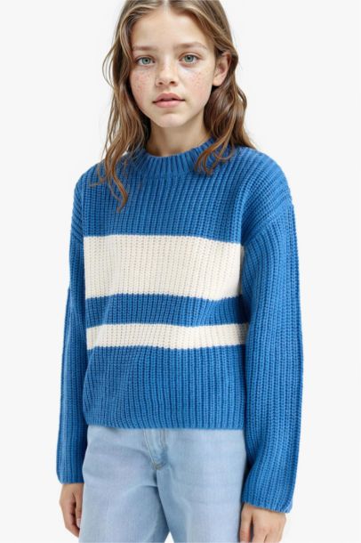 Girl Standard Fit Crew Neck Striped Pullover