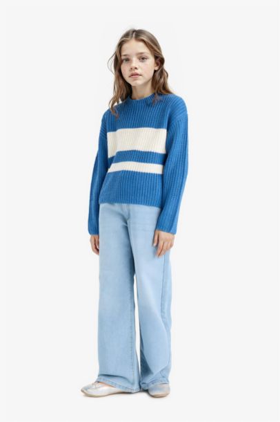 Girl Standard Fit Crew Neck Striped Pullover