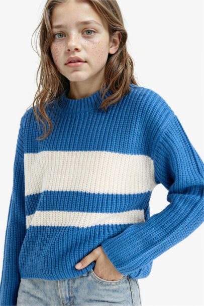 Girl Standard Fit Crew Neck Striped Pullover