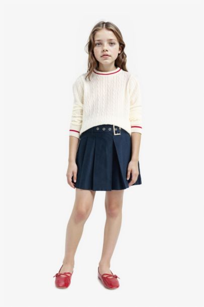 Standart Fit Bisiklet Yaka Triko Kazak Kız Çocuk