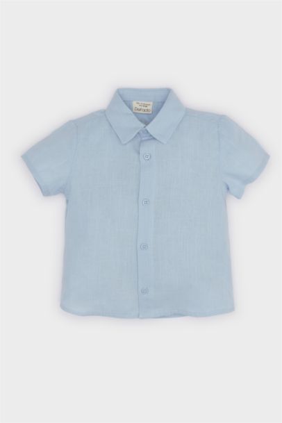 Baby Boy Crew Neck Flam Poplin Short Sleeve Shirt