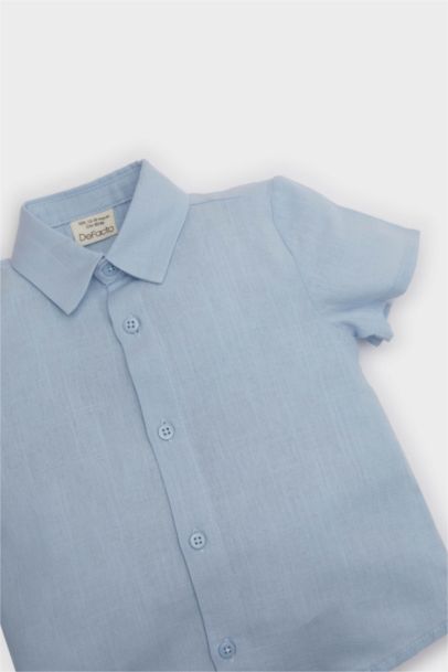 Baby Boy Crew Neck Flam Poplin Short Sleeve Shirt