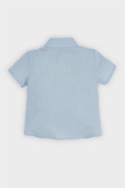 Baby Boy Crew Neck Flam Poplin Short Sleeve Shirt