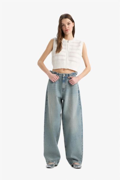 Carpenter Fit High Waist Denim Look Trousers