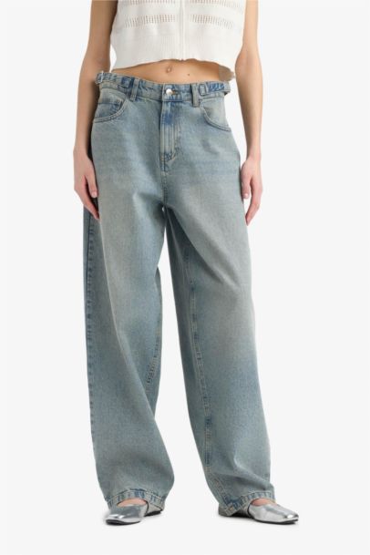Carpenter Fit High Waist Denim Look Trousers