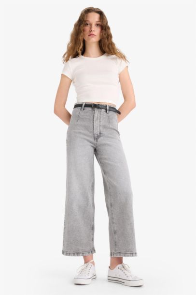Culotte High Waist Straight Leg Jeans