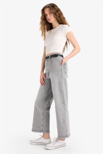Culotte High Waist Straight Leg Jeans