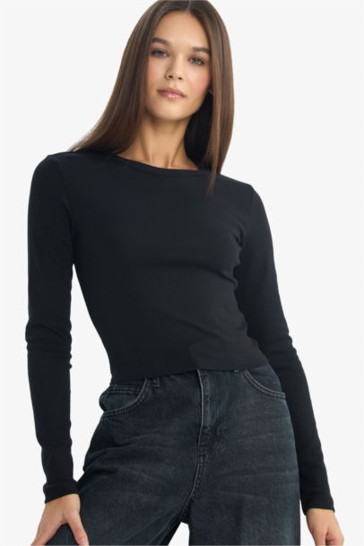 Slim Fit Crew Neck Ribbed Long Sleeve T-Shirt