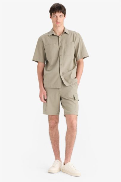 Regular Cotton Linen Look Cargo Bermuda Shorts