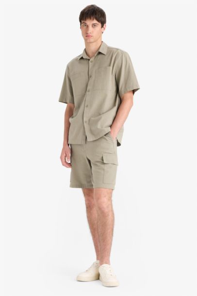 Regular Cotton Linen Look Cargo Bermuda Shorts