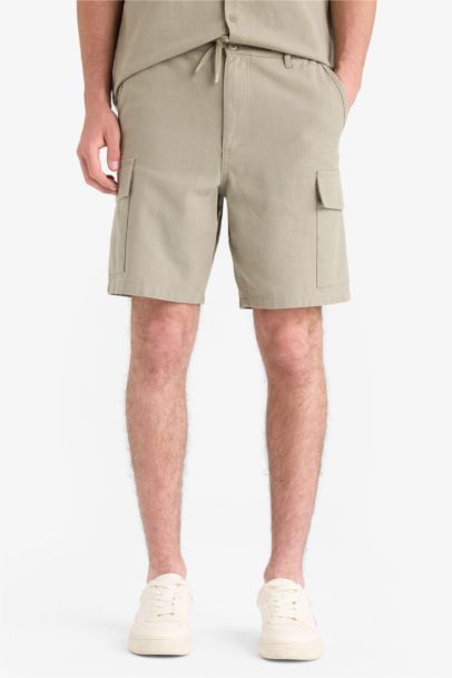 Regular Cotton Linen Look Cargo Bermuda Shorts