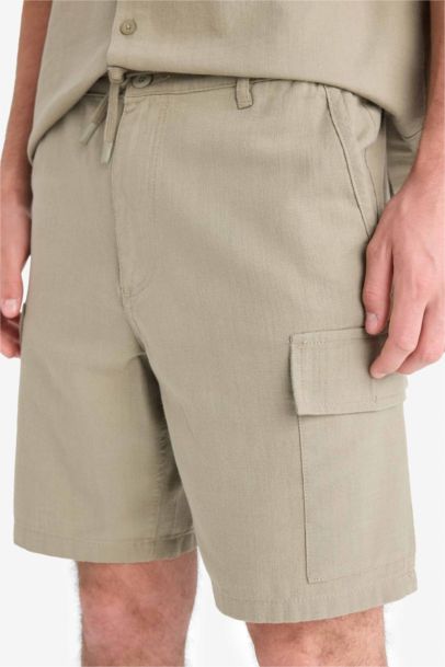 Regular Cotton Linen Look Cargo Bermuda Shorts