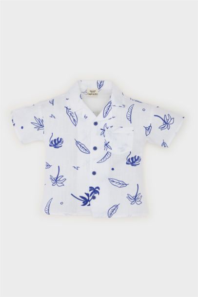Chemise en popeline flammée imprimée tropicale pour bébé garçon