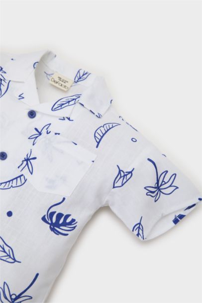 Chemise en popeline flammée imprimée tropicale pour bébé garçon