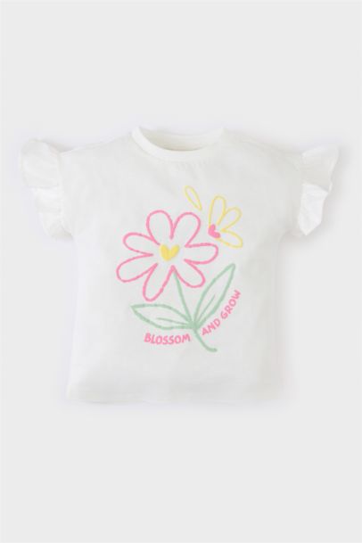 T-shirt imprimé fleurs à col rond pour bébé fille