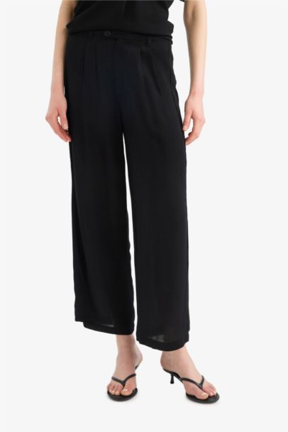 Culotte Fit Regular Hem Double Pocket Linen Blended Trousers