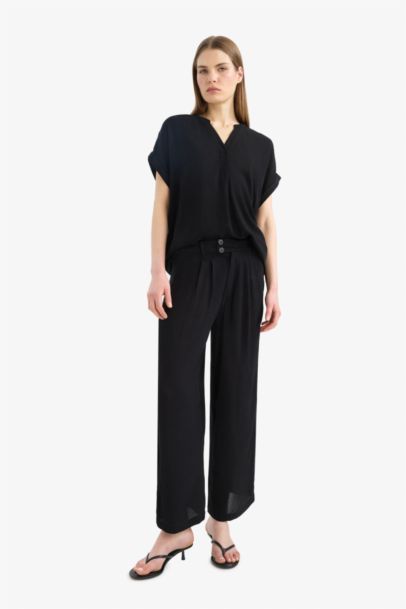 Culotte Fit Regular Hem Double Pocket Linen Blended Trousers