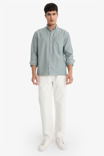 قميص ردن طويل محبوك قصة عادية بياخة بولو