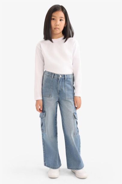 بنطرون جينز بناتي كارجو وايد ليج برجل واسع