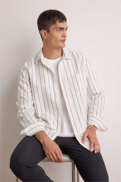 Chemise rayée manches longues en coton Coupe régulière