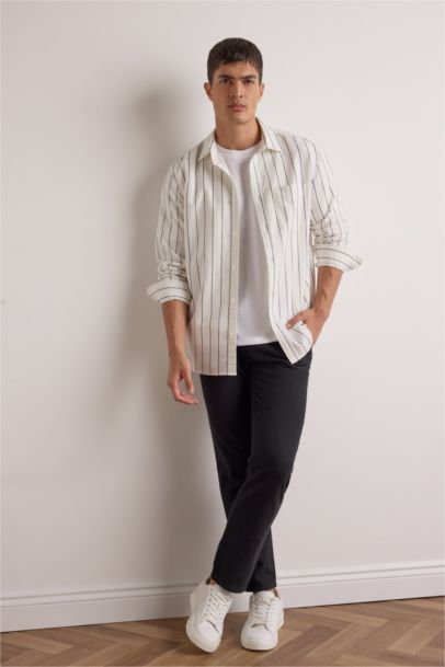 Chemise rayée manches longues en coton Coupe régulière