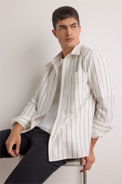 Chemise rayée manches longues en coton Coupe régulière